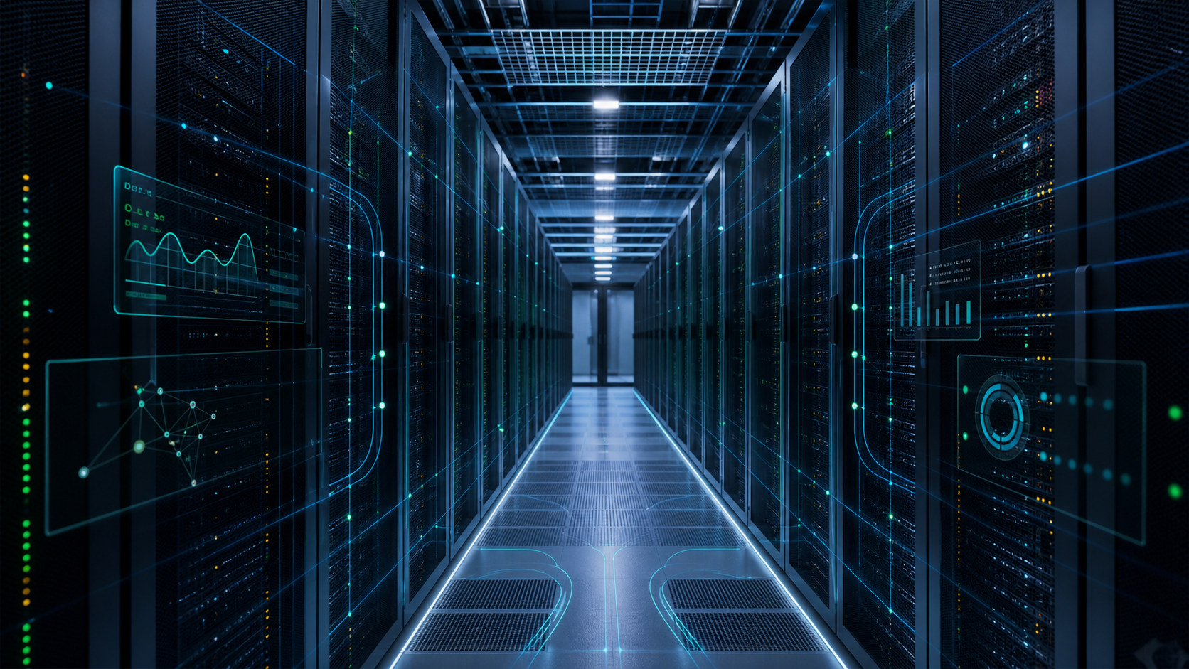 Data center corridor with monitoring telemetry overlay