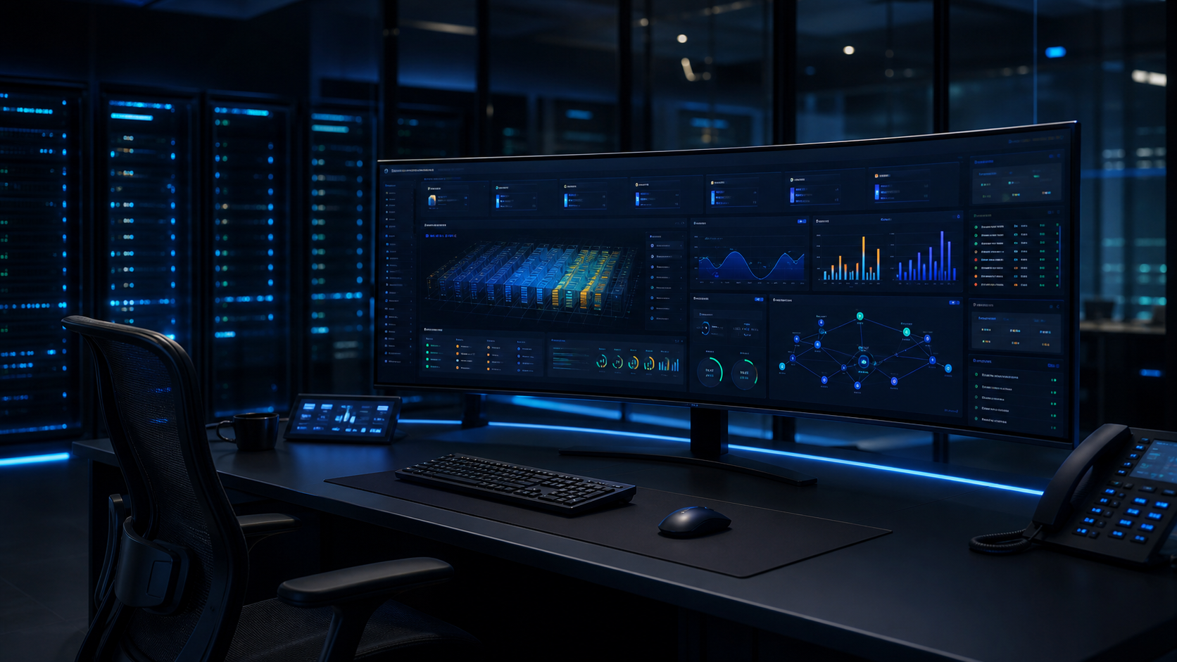 DipuOne monitoring dashboard in a data center operations room